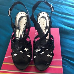 BCBG black sandal heels